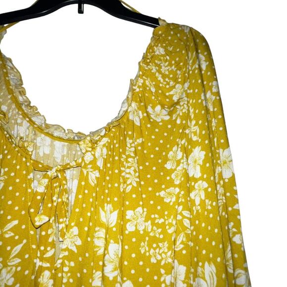 Free People One On One Date Bodysuit Marigold Combo Top Bell Sleeve MED - Picture 5 of 10